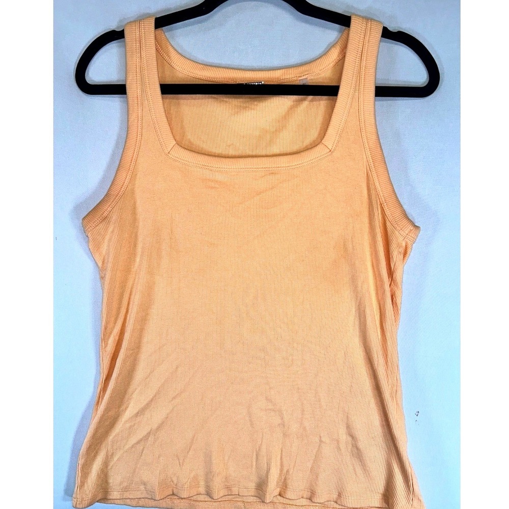 Elie Tahari Peach Ribbed Square Neck Tank Top Stretch Large